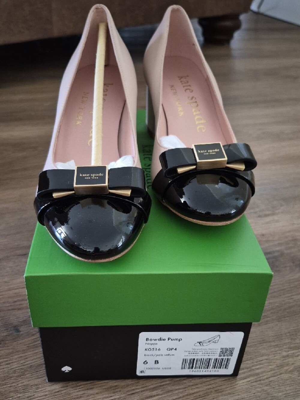 kate spade Blush Pink and Black Patent Bow Block Heel Pumps - Picture 4 of 4